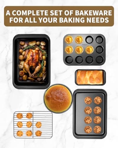 Ymiton Nonstick Baking Pans Set, 19 PCS Stackable Bakeware Sets, Oven Pan Set Includes Baking Tray, Cookie Sheet, Cake Pans, Loaf Pan, Muffin Pan, Silicone Cups - Thumbnail 2