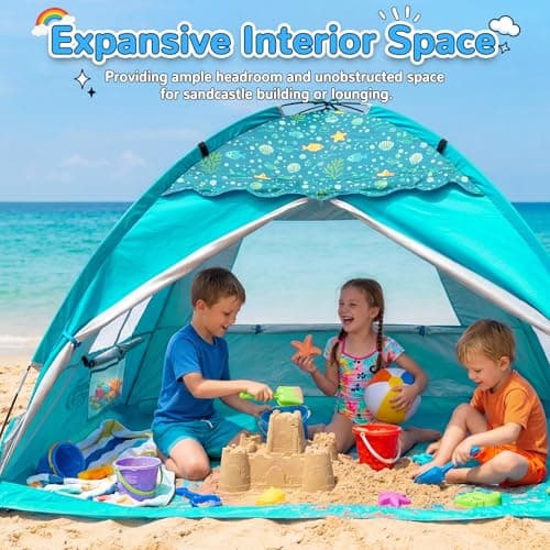 WhiteFang Baby Beach Tent, UPF 50+ UV Protection Sun Shelter, 70.9" x 45.3" x 43.3" Portable Beach Play Tent with Spacious Interior & Mesh Ventilation, Wind-Resistant Beach Shade for Toddlers & Kids - Thumbnail 5