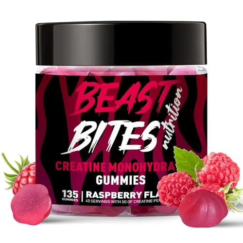 BEAST BITES Nutrition Creatine Monohydrate Gummies for Men & Women - 5g of Creatine Monohydrate per Serving - Sugar Free,Vegan, Raspberry Flavor, 135 Count (45 Servings). - Image 1