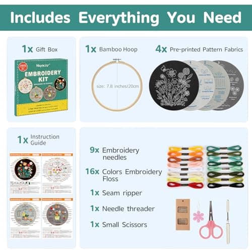 Meyocky Embroidery Kit for Beginners, 4 Pack Starter Embroidery Kits for Adults Learn 31 Stitches with Simple Patterns, Step-by-Step Video Stitch Practice Sampler Kit,Gift for Women Craft Lovers - Thumbnail 2