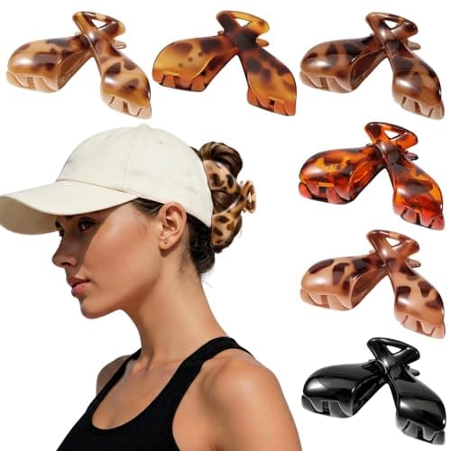 6 PCS Medium Hat Claw Clips for Women, 3.5 Inch Hat-Friendly Hair Clips for Trucker Hats Baseball Caps, Strong Hold Cap Hair Claw Clips for Thick Thin Hair, Hair Accessories Gift, Tortoise Shell - Image 1