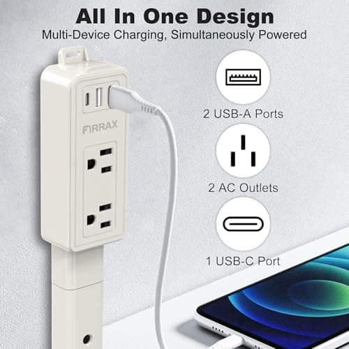Electrical Outlet Extender Stick - Features USB-A, USB-C and 2 AC Outlets, Extends 6"-34" Extendable Outlet Extender with 4-Way Plug, Access Hard-to-Reach Outlets Behind Couches, Nightstands - 1 Pack - Thumbnail 2
