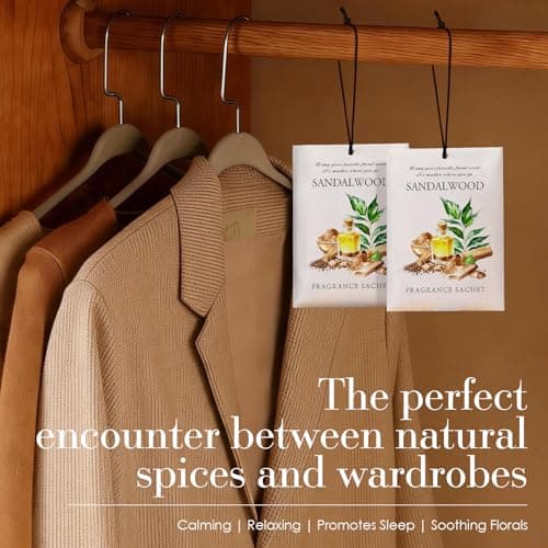 HOMELLAX Sandalwood Scented Sachet Bags - 12 Pack Drawer & Closet Freshener, Long Lasting Odor Eliminator for Wardrobes, Cars & Storage, Home Fragrance Air Freshener Sachets - Thumbnail 3