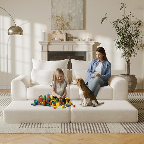 SOFA-IN-BOX Modular loveseat with Ottoman, L-Shape Boneless Couch, Customizable Sectional Couch, Free Combination Design Sleeper Sofa, Cloud Mist - Thumbnail 2