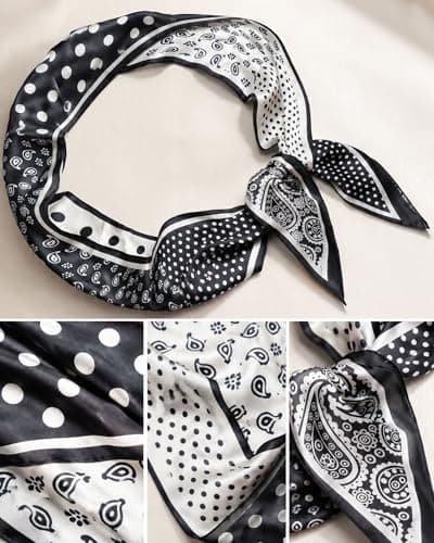 rgwtgkyh Satin Silk Scarf Belt for Women Black and White Polka Dot Soft Decorative Waist Sash for Jeans Elegant Formal Prom Dress Waistband Western Boho Accessory - Thumbnail 4