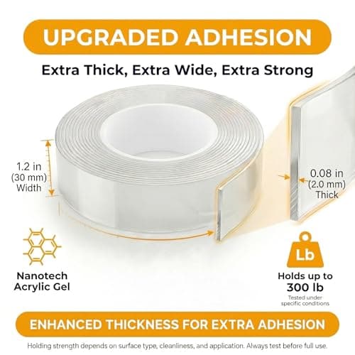 Bekhic Double Sided Tape Heavy Duty, Clear Mounting Tape Nano Double Sided Adhesive Tape,Picture Hanging Adhesive Strips (9.85FT) - Thumbnail 2