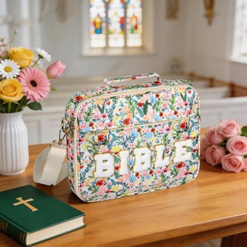 Foghut Large Quilted Bible Cover with Handle, Protective Bible Carrying Case with Pockets, All-in-One Bible Study Organizer for Church & Daily Study, Christian Gift for Women - Thumbnail 2