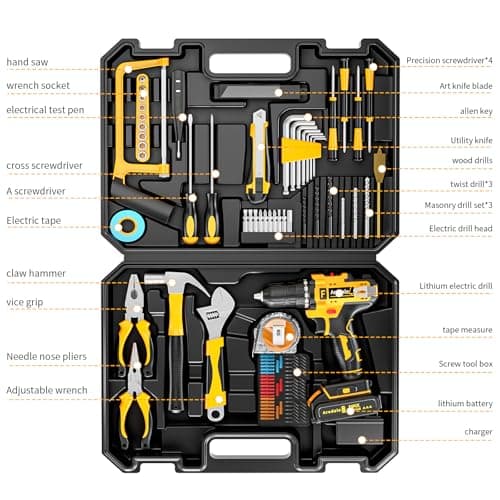 117-Piece Tool Kit with 20V Cordless Drill Mechanic Tool Set for Home & Auto Repair Toolbox Storage Case Perfect for Men, DIYers, Handymen - Thumbnail 4