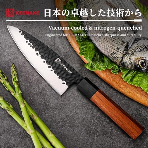 KEEMAKE Deba Knife 6 inch, Double Bevel Japanese 440C Stainless Steel Fish/Fillet Knife with G10 Bolster Octagonal Wood Handle - Thumbnail 4