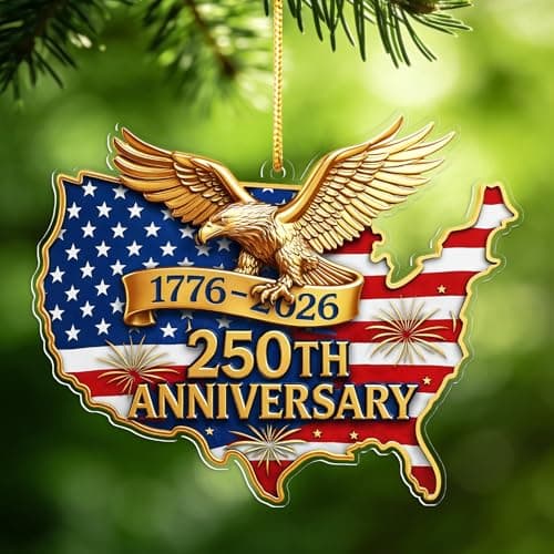 United States 250th Anniversary Ornament, 2D Acrylic 1776 2026 American Flag Decorations, America 250 Years Christmas Tree Ornaments for US Citizens - Thumbnail 3