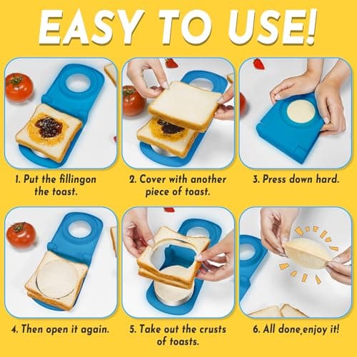 HiYZ Sandwich Cutter and Sealer - Stainless Steel Decruster Sandwich Maker - Peanut Butter and Jelly Crustless Sandwich Bread Pancake Maker Cookie Cutter for Kids Children Boys Girls - Thumbnail 5
