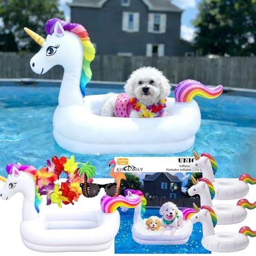 KUCDBUN Dog Pool Float, Funny 6-in-1 Inflatable Dog Floats for Pool, Pet Floatie Raft for Small Dogs, Puppy and Doggies, White Unicorn