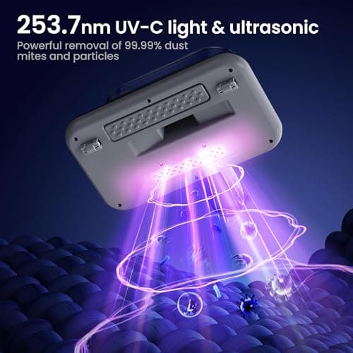 Mattress Vacuum Cleaner Powerful Vibration Handheld Couch Vacuum with UV-C Light and LED Display, HEPA Filter, Versatile Bed Vacuum Cleaner Cordless with Type-C Charging Port for Bed, Sofa, Carpets - Thumbnail 3