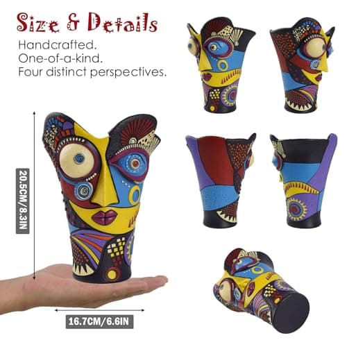 U WONDERFUL Face Vase - Flower Vase Unique, Funny Cool Abstract Art Decorative Vase/Flower Pot, Colorful Large Flower Vase for Home Living Room Office Book Shelf - Thumbnail 4