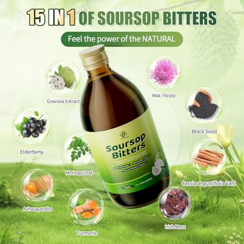 Soursop Bitters Liquid for Digestive Health,Gut Detox&Cleanse,Antioxidant,Immune Support,Skin Health-Pure 15 Herb Guanabana Tea with Black Seed,Moringa & Turmeric,98% High Absorption,Non-GMO 16 fl oz - Thumbnail 3