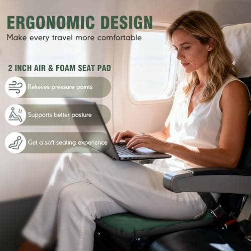 GDREAMT Inflatable Seat Cushion, Self-Inflating Memory Foam Stadium Seats Cushion Lightweight & Compact Chair Sitting Pad Airplane Cushion for Long Flight Travel Outdoor Camping Car Bleachers Office - Thumbnail 5