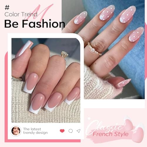 modelones French Manicure Tip Gel Polish Set, 2Pcs 15ML White Nude Pink Gel Nail Polish Jelly Milky Pink White Colors Soak Off U V LED Classic French Nail Kit for DIY at Home Salon for Women - Thumbnail 3