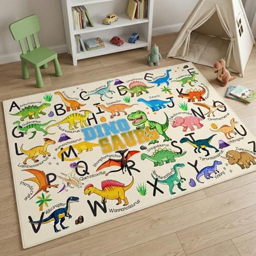 HBUFBUQ Educational ABC Alphabet Dinosaur Area Rug, 2.5x4 Feet, Kids Rugs for Playroom Bedroom, Non Slip Floor Mat for Nursery Classroom, Boys Girls Washable Carpet - Image 1