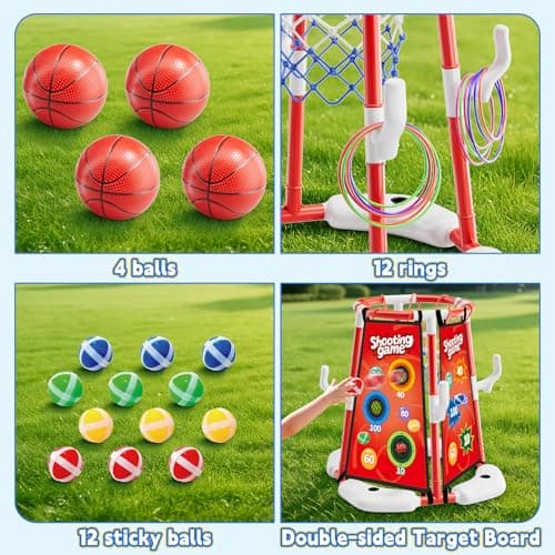 Pool Basketball Hoop for Kids Ages 4-8 & 8-12 - Floating Game Set with Water-Fillable Base, Pump, Toss Targets & Sticky Balls, Pool Games Backyard Swimming Pool Toys for Outdoor Summer Family Fun - Thumbnail 2