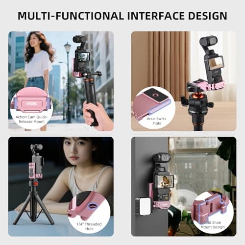 Flymile Pocket 3 Magnetic Mount Stand, Expansion Adapter Magnet Holder ＆ Cold Shoe for Xtra Muse 180° Adjustable Handle Aluminum Metal Clamp Frame Case Desk Base for DJI Osmo Pocket 3 Pink Accessories - Thumbnail 4