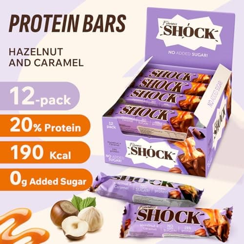 Fitness SHOCK Hazelnut Caramel Protein Bars - No Added Sugar, Low Calorie Low Carb Snack - 10g Protein, 0g Added Sugar, 190 Kcal, 16g Net Carbs - 12 x 50g - Thumbnail 4