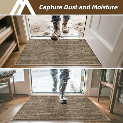 COSY HOMEER-Door-Mat Dirt Trapper Entryway Rugs 20"x32" Non Slip Washable Entrance Mats Absorbent Welcome Mat Low Profile Dog Door Mats for Front Back Doomats and Wet Shoes,Taupe - Thumbnail 3
