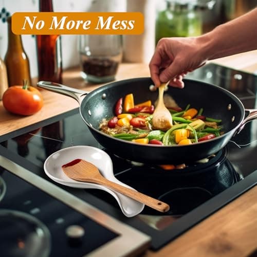 Caigmo Spoon Rest for Stove Top, Heat Resistant Ceramic Utensil Rest for Kitchen Countertop, Coffee Spoon Holder, Dishwasher Safe, White & Terracotta - Thumbnail 3