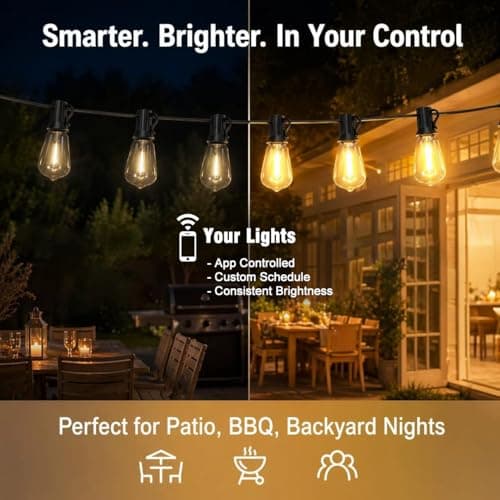 Skoiuc 50ft-LED-Lights-Outdoor-Waterproof-String Lights-Patio-Outside-Porch-Backyard-Garden-Gazebo-Yard-Deck-Balcony-Party-Camping-House-Hanging-Lighting-Bulb-Remote-Bluetooth-Hanging-Edison-ST38 - Thumbnail 2