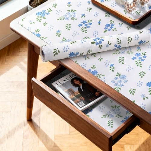 RAY STAR 18 Inch x 8 Ft Shelf Liner for Kitchen Cabinets, Non-Adhesive Cabinet Liner Washable, Drawer Liner for Dresser Non-Slip Bathroom [Blue Wildflower Sky] - Image 1