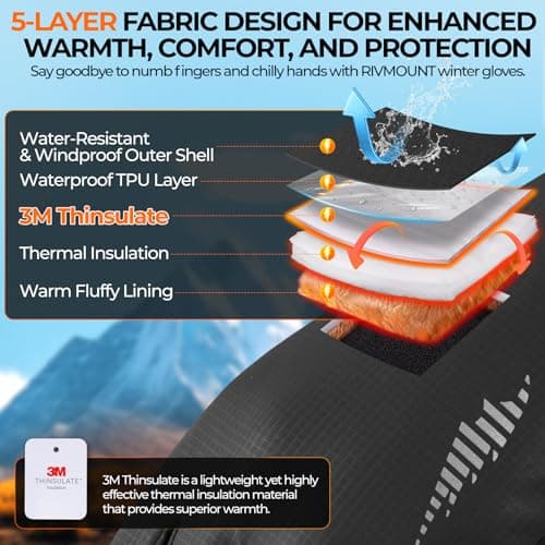 rivmount Winter Gloves 3M Warm Cold Weather Ski Snow for Men Women, Thermal Waterproof Touchscreen Windproof, Suitable for Running, Driving, Cycling, Hiking, Outdoor Sports, Daily Work - Thumbnail 2