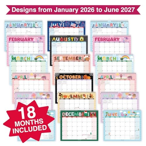2026 Calendar Wall - 2026 Wall Calendar Large, 18-Month Hanging Calendars for School, Home & Office, Academic Monthly Calendar from January 2026 to June 2027, Back to School Teacher Gifts - Thumbnail 4