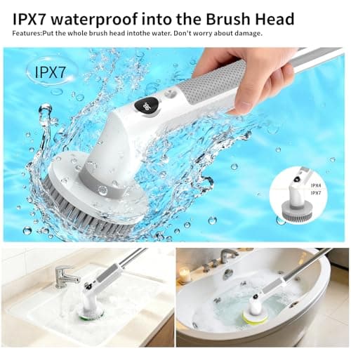 Electric Spin Scrubber, Cordless 20W High-Torque Cleaning Brush Bathroom Scrubber, IPX7 Waterproof Electric Scrubber with 6 Brush Heads, Extendable Long Handle Power Scrubber for Bathtub Floor - Thumbnail 3