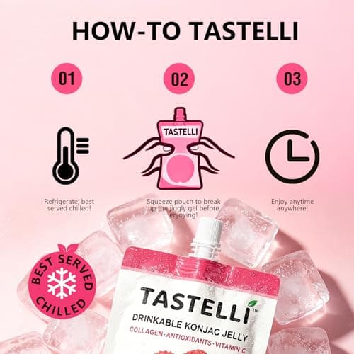 Tastelli Konjac Jelly Infused with Collagen & Vitamin C | Gluten Free, Sugar Free, Low Calorie | Vegan Drinkable Fruit Jelly Snack | Lychee | 150mL x 10 Pouches - Thumbnail 5