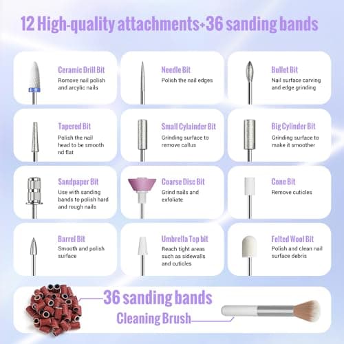 Denabuty Cordless Electric Nail Drill Machine, 13 in 1 Nail File Kit 35000RPM Professional Portable Rechargeable E File for Acrylic Polish Gel Removal Manicure Pedicure Set with 5 Speeds DN-2402 - Thumbnail 5