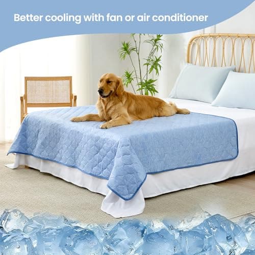 Cozy Bliss Deluxe Leakproof Cooling Blanket for Large Dogs Q-Max 0.5, Soft & Durable Washable Pet Cooling Mat for Hot Weather, Livingroom, Couch & Bed Protector for Cats, Haze Blue, 40"x60" - Thumbnail 2