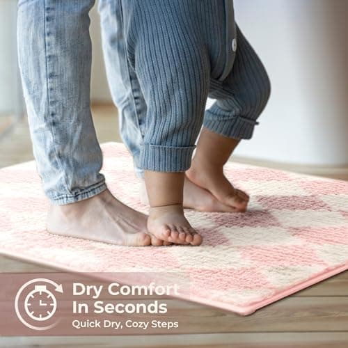 GRANNY SAYS Diamond Bathroom Rugs, 16" x 24", Non-Slip Bath Mats for Bathroom, Plush Shag Absorbent Microfiber Ultra Soft Bath Mat, Cute Washable Rug for Tub, Shower, Bedroom, Pink - Thumbnail 4