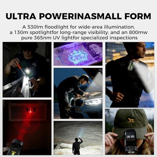 BESTRU Pro S EDC Flashlight Clip-on Light, 600 Lumens Type-C Rechargeable with White LED, UV and RGB, Magnetic Hands-Free Flash Lights for Work, Signaling, Inspection (Green) - Thumbnail 4