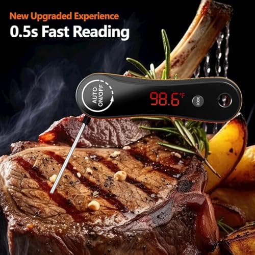 Meat Thermometer Digital - Paysean Instant Read Meat Thermometer with Auto Rotating Backlit Display, IP67 Waterproof for Cooking, Grilling, BBQ, Candy (Deep Black) - Thumbnail 2