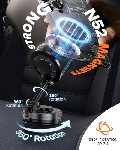 MinVix Vacuum Magnetic Phone Holder, Upgraded Suction Phone Mount, 360° Adjustable Car Phone Holder for MagSafe, Phone Holders for Your Car/Gym/Mirror, Compatible with iPhone & Android Smartphones - Thumbnail 3