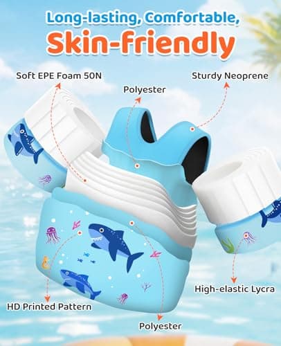 HeySplash Swim Vest for Kids, Toddler Pool Floaties Fit 33-66 Lbs, Children Swimming Vest with Adjustable Strap, Swim Jacket Water Wing Arm Float, Puddle Beach Boat Jumper Boy Girl,Blue Shark - Thumbnail 5