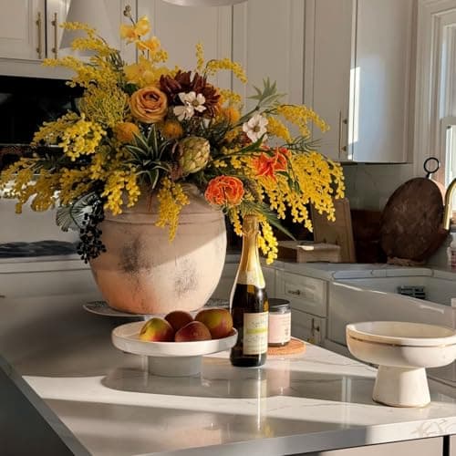 Lyeec Ceramic Flower Vase, 8.66 inch Tall Round Rustic Farmhouse Decorative Vase for Home Decor, Living Room Entryway Table Centerpiece Decor - Thumbnail 6