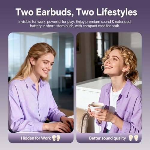 Xmenha Mini Invisible Small Earbuds Set Sleep Ear Buds Purple Wireless Bluetooth for Small Ears Canals Side Sleepers Tiny Micro Low Profile Smallest Hidden Discreet Earbuds 2 Pack Headphones for Work - Thumbnail 3