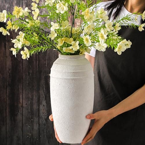 Lyeec Rustic Farmhouse Flower Vase - 12.87 inch Tall Ceramic Vintage Vase for Home Decor, Living Room Shelf Decor, Enterway Table Decoration - Thumbnail 6