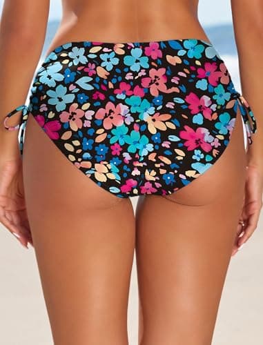 Bathing Suit Bottoms for Women Low Waisted Bikini Bottom Full Coverage Side Tied Cheeky Sexy Swimsuit Briefs Florals Large - Thumbnail 3