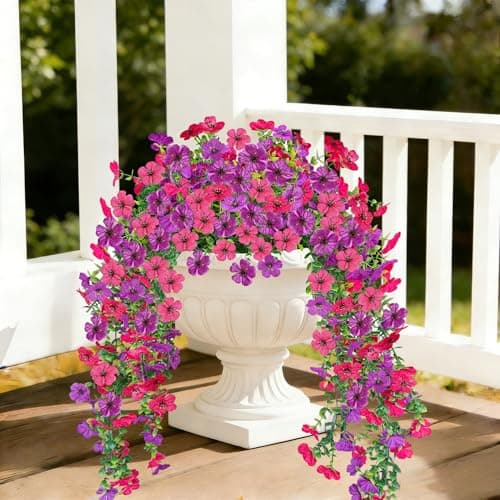 UV Resistant Artificial Hanging Flowers Outdoor Decor - 2 Pack Fake Hanging Plants with Silk Daisies for Spring Summer, No Fade Faux Flowers for Planter, Front Door, Porch, Patio, Garden, Yard - Image 1