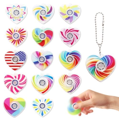 Heart Fidget Spinner Party Favors, 30 Pack, 2-in-1 Sensory Rotating Pendant Toys, Stress Reducer for Kids and Adults, Autism Anxiety Relief, Classroom Rewards - Image 1