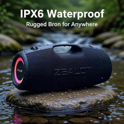 ZEALOT Portable Speakers Bluetooth Wireless, 120W Loud Waterproof Outdoor Speaker with Bass, Subwoofer, 40H Playtime, IP67, EQ, BT 5.3, LED Lights, for Camping Beach Party (Black) - Thumbnail 4