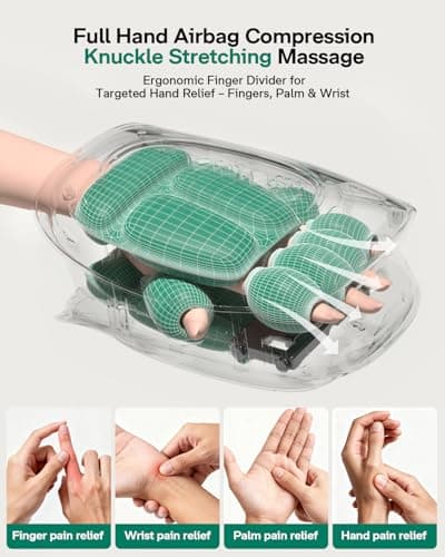 Burrki Hand & Wrist Massager with Heat and Finger Stretching Massage, Cordless Hand Massager for Arthritis and Carpal Tunnel, Mothers Day Birthday Gifts for Mom Women Men Her - Thumbnail 2