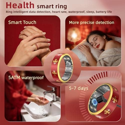 Potewek Smart Ring for Women & Men,Fitness Tracker Ring with Heart Rate Monitor, Sleep Tracker - Fitness Tracker,No Subscription Fee,IP68 Waterproof,Bluetooth Anillo Inteligente(Red, 7) - Thumbnail 6