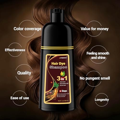 IIIMEIDU MEIDU Dark Brown Hair Dye Shampoo 3 in 1, Instant Hair Color Shampoo for Women Men, Herbal Ingredients Coloring in Minutes 500ML - Thumbnail 6